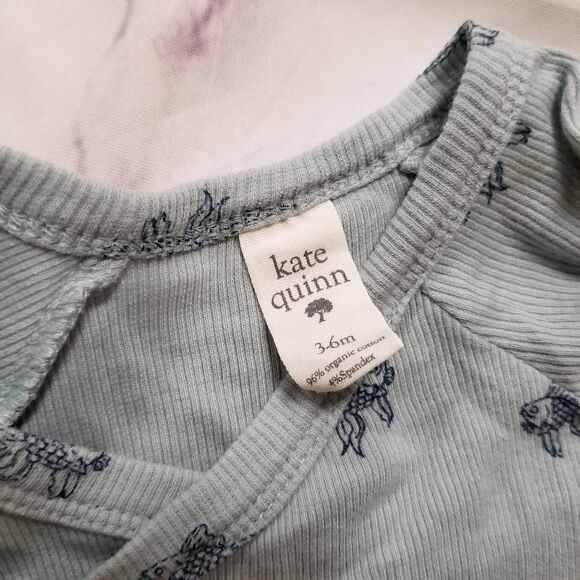 Kate Quinn Blue Goldfish Wrap Around Longsleeve Kimono Bodysuit - Picture 2 of 3